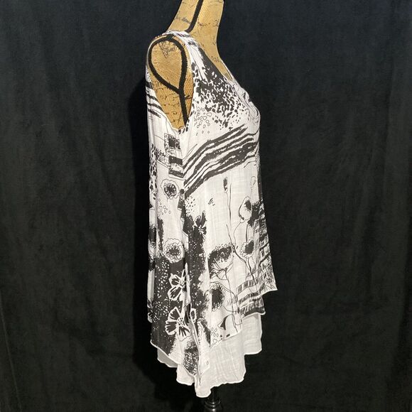 Womens S Tunic Top CREATION S White Black Abstract Graphic Print Long Layer NICE - Picture 3 of 8